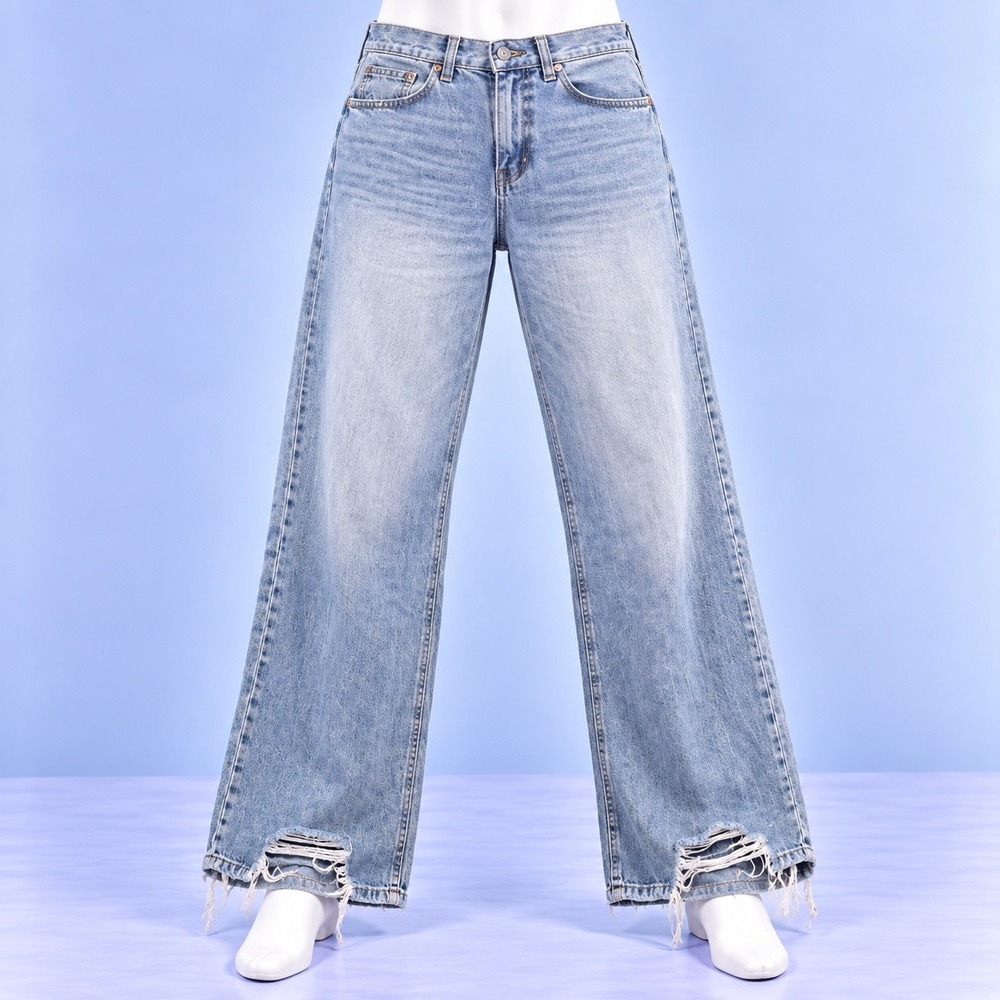 Rewash Wide Leg Jeans Womens 5/27 Blue Distressed Raw Hem High Rise Cotton